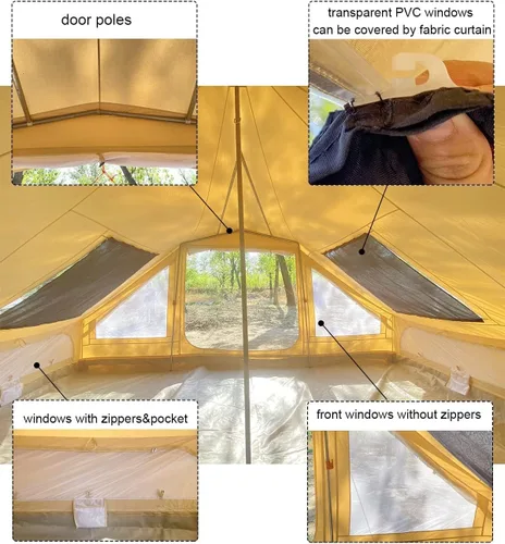 Miniatura 3 de Tienda de campaña grande impermeable de 4 estaciones de lona de algodón Glamping Yurt con agujero de gato de estufa para 6-8 personas Camping Caza