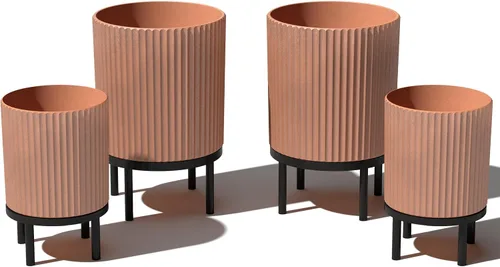 Miniatura 10 de Veradek Demi Series - Maceta redonda con soporte para porche o patio, compuesto de piedra de plástico duradero y soporte de madera, decoración