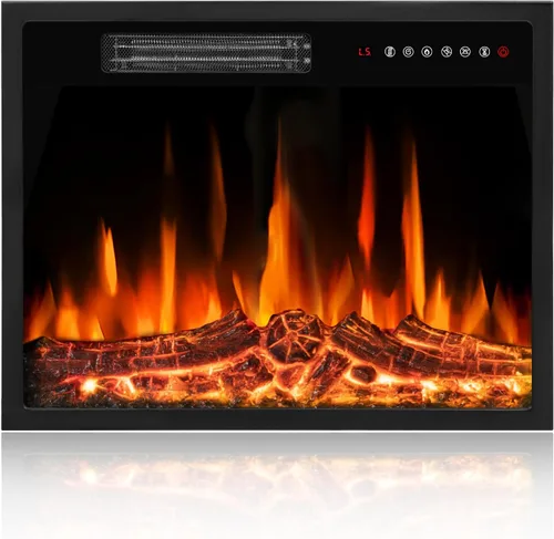 Tornivk Inserto de chimenea eléctrica de 23 pulgadas, calentador de chimenea eléctrico empotrado de 750 W/1500 W con temporizador, llama ajustable,