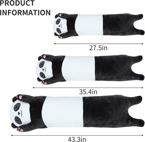 Miniatura 2 de Almohada de peluche con forma de panda, almohada de peluche de 35.4 pulgadas de largo, juguete de peluche suave Kawaii para niños, regalos