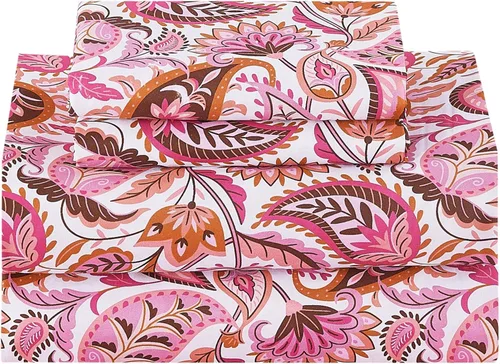 Miniatura 12 de Softan Sábanas de flores naranjas para cama de tamaño King, sábanas estampadas con estampado floral – Sábanas bajeras de microfibra suave