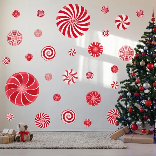 Miniatura 11 de 126 Piezas de Adhesivos de Pared de Navidad, Decoraciones de Dulces de Navidad, Adhesivos de Pared de Navidad, Adhesivos de Suelo de Menta para Rojo