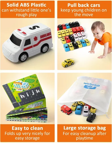 Miniatura 6 de Coogam Laberinto del Alfabeto, 26 piezas de coche tirador con alfombrilla de juego, juego preescolar de emparejamiento de letras para niños de 3, 4