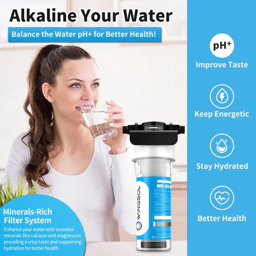 Miniatura 2 de WINGSOL WINGSOL Filtro de agua alcalina para debajo del fregadero, mejora el pH y el sabor, función 5-en-1 reduce metales pesados, cloro, PFAS