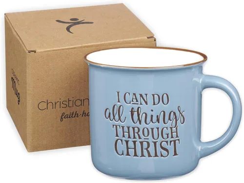 Miniatura 6 de Regalos de Arte Cristiano Taza de Café de Cerámica Estilo Campamento Azul – 13 oz. Taza de Café y Té Inspiradora con Escritura y Versículo