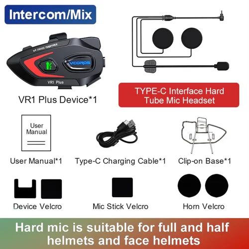 Miniatura 9 de VCOROS Auriculares para casco de motocicleta, intercomunicador de casco de 2 vías para 2 conductores, para compartir música, resistente al agua