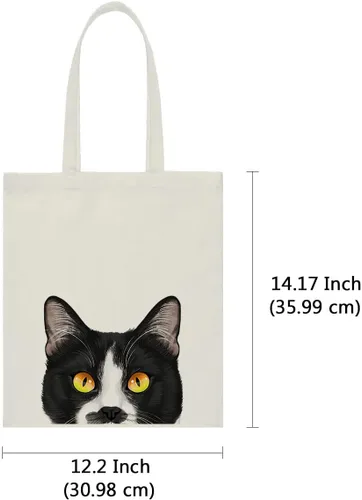 Miniatura 5 de WIRESTER Bolsa de lona reutilizable para mujeres y niñas, bolsa de compras de comestibles, bolsa de hombro, bolsa de viaje, lindo perro y gato Gato