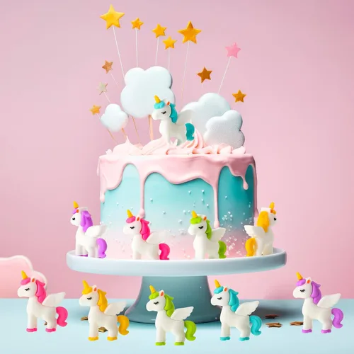 Miniatura 4 de Thyle 10 piezas de mini figuras de unicornio en miniatura para decoración de pasteles, figura de caballo volador para bricolaje, paisaje de musgo
