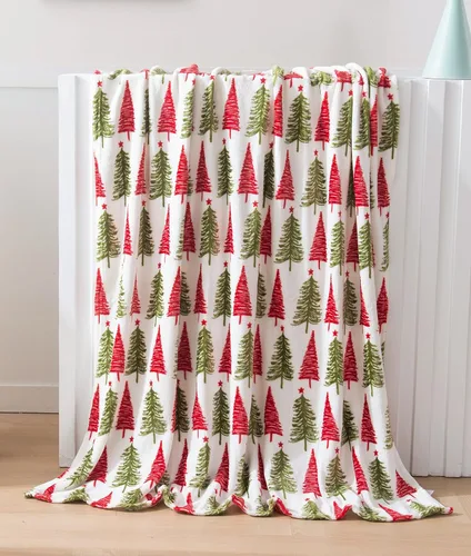 Elegant Comfort Manta de terciopelo de lujo súper suave con estampado navideño, decoración del hogar, manta cálida y acogedora para ropa de cama de