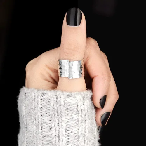 Miniatura 2 de Boho-Magic Anillo de plata de ley 925 para mujer, diseño de pulgar, ancho martillado, ajustable, Metal