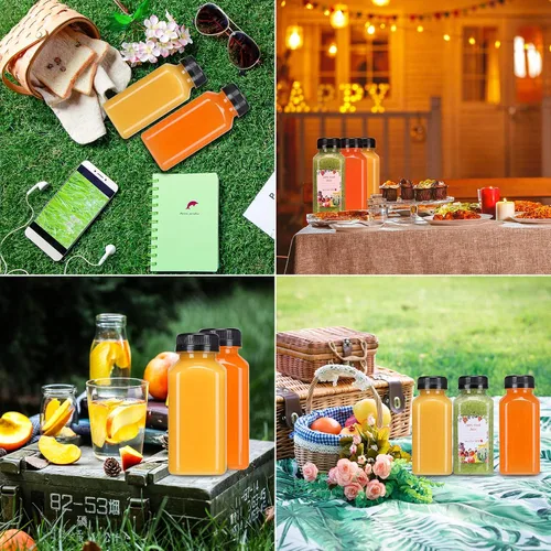 Miniatura 5 de SUPERLELE 20 botellas de plástico de 8 onzas, recipientes de jugo reutilizables con tapas para jugos, batidos, bebidas y otras bebidas