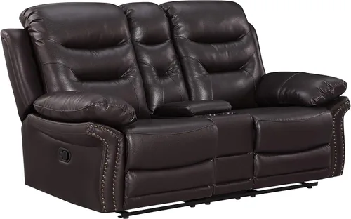 Blackjack Furniture Andrews - Sofá reclinable de cuero tapizado con cabeza de clavos tradicional tapizada con tapizado y ribeteado, sofá biplaza de