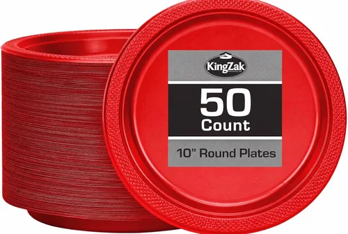 Miniatura 41 de Platos de plástico rojos de la colección Hanna K. Signature, redondos de 9 pulgadas, 50 unidades – Platos desechables resistentes para cenas