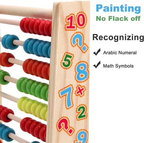Miniatura 5 de Sealive Ábaco de madera clásico para niños, juguete educativo para contar con 100 cuentas, 123 números de aprendizaje para niños pequeños, juego