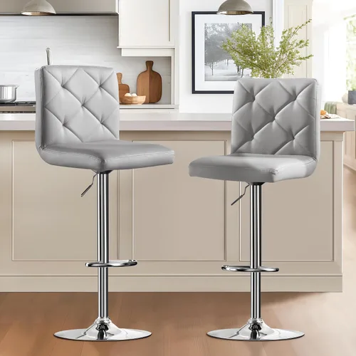 Miniatura 10 de NicBex Taburetes de bar giratorios modernos de piel sintética ajustables, taburetes de bar para isla de cocina, juego de 2, (color gris)
