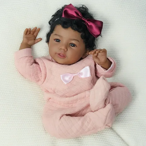 Miniatura 9 de KSBD Reborn Baby Doll Black Girl – Muñeca realista de 18 pulgadas afroamericana recién nacida hecha a mano con cuerpo suave y peso real y accesorios