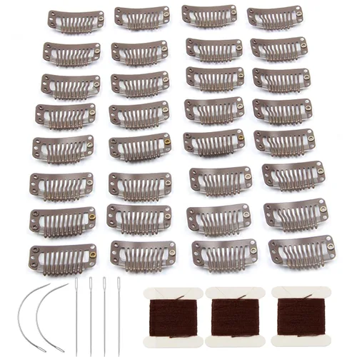 Miniatura 10 de 20 clips de metal a presión para extensiones de cabello DIY con clip, 9 dientes, 0.04 oz/pieza, 9 dientes, 0.04 oz/pieza, color marrón oscuro Marrón