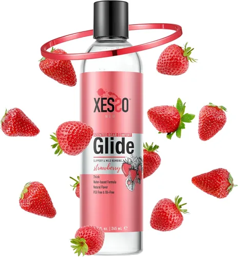 XESSO Strawberry Anal-Ease Lube 8.3 onzas líquidas, gel desensibilizante relajante para puerta trasera a base de agua para hombres, mujeres y