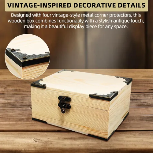 Miniatura 6 de Caja de madera sin pintar sin terminar de 6.7 x 5.1 x 3.1 pulgadas, con tapa con bisagras para manualidades, almacenamiento de joyas, caja de pino