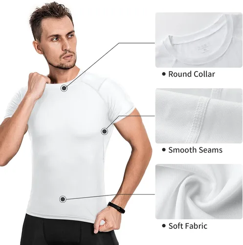 Miniatura 4 de Niksa Camisetas de compresión para hombre, paquete de 5, camisetas de compresión atlética de manga corta para entrenamiento fresco y seco