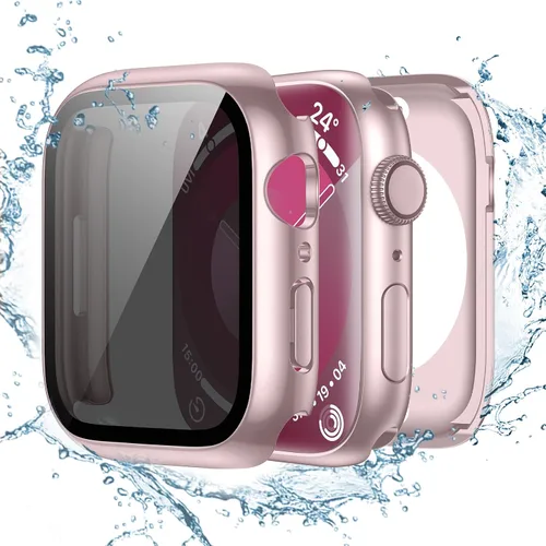 Tensea (2 en 1) Funda protectora de pantalla impermeable para Apple Watch 41mm Serie 9 8 7, iWatch cubierta protectora de cara de PC con película de