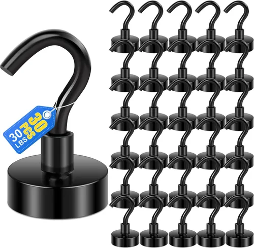 LOVIMAG - Ganchos magnéticos, imanes de 30 libras con ganchos para crucero, ganchos magnéticos negros para colgar, refrigerador, aula, nevera,