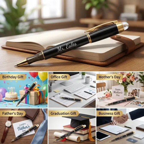 Miniatura 4 de Ancolo Bolígrafos de rodillo personalizados, juego de escritura suave de lujo con punta de cristal, tinta negra, personalizada con tu nombre