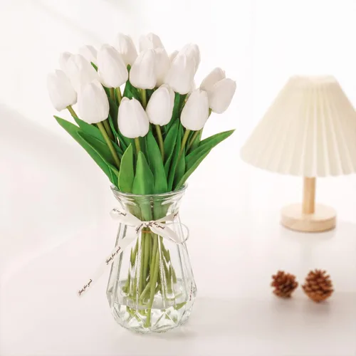 Miniatura 3 de 10 tulipanes falsos blancos falsos tulipanes con tallos, flores artificiales para decoración, flores falsas blancas, ramo de primavera