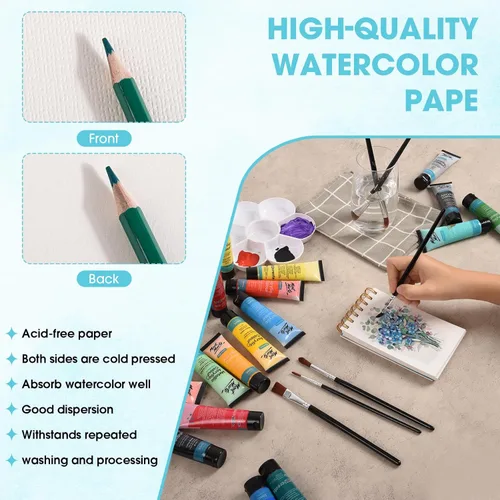 Miniatura 4 de Bloc de papel de acuarela de 3.5 x 5.5 pulgadas, pequeño cuaderno de bocetos de acuarela de 140 libras/10.58 oz, 30 hojas encuadernadas en espiral