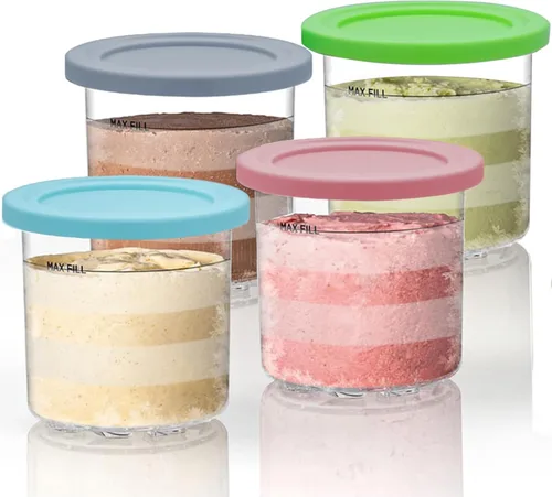 NANOBABY Recipientes de pinta y tapas de repuesto compatibles con la máquina de helados Ninja CREAMi 7 en 1, repuesto de taza de 16 onzas para Ninja
