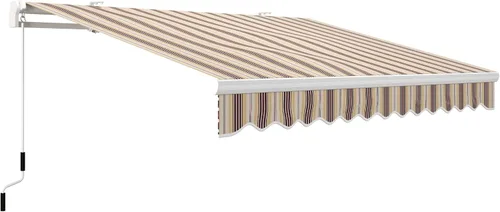 Miniatura 16 de Outsunny - Toldo retráctil de 10 x 8 pies, toldo para patio, toldo para sol con manivela manual, tela resistente a los rayos UV y al agua y Rayas