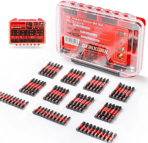 Miniatura 11 de Geinxurn Juego de Puntas de Destornillador de Impacto, 71 Piezas, Estuche de Almacenamiento Magnético de Acero S2, Puntas de Inserción Múltiple