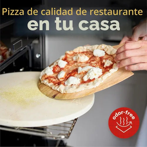 Miniatura 5 de HANS GRILL PIEDRA PARA PIZZA Piedra circular para pizza para hornear en horno y asar en parrilla con pala de madera incluida Piedra de cocina