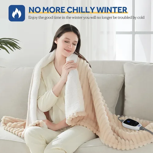 Miniatura 2 de Sealy - Manta eléctrica térmica suave y acogedora, reversible de franela acanalada a sherpa, calefacción segura con 6 ajustes de calor y protección
