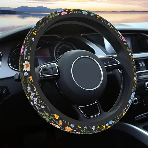 Funda para volante de automóvil para mujeres y hombres, volante antideslizante y transpirable, protector de volante de flores silvestres, accesorios