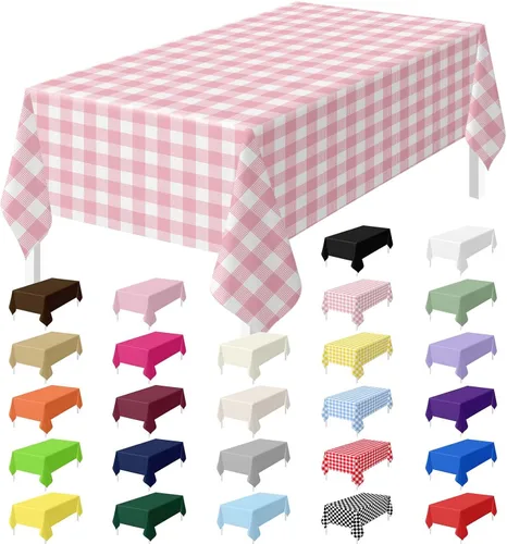 Miniatura 8 de HEIPINIUYE - Juego de 2 manteles desechables color beige, 54 x 108 pulgadas, de plástico, manteles impermeables rectangulares desechables