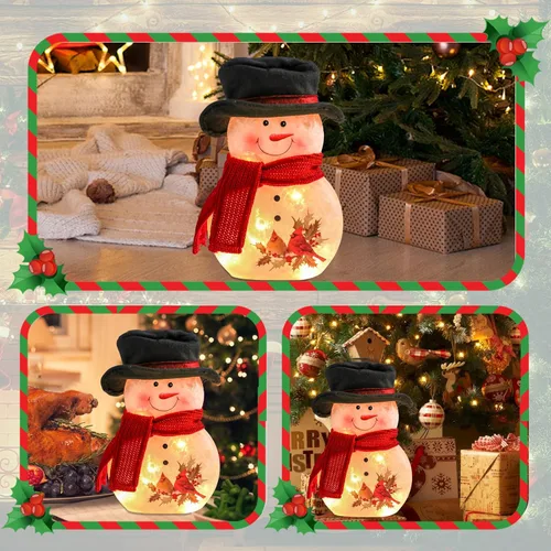 Miniatura 4 de Yinns Lámpara de muñeco de nieve de Navidad iluminada, decoración de muñeco de nieve con luz LED de cristal pintada a mano, decoraciones de Navidad