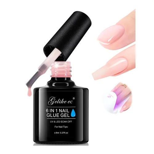 Gelike EC Peachy Jelly Gel de Pegamento para Uñas - 6 en 1 Uñas Acrílicas Transparentes Extra Fuertes - Adhesivo de Extensión de Larga Duración UV