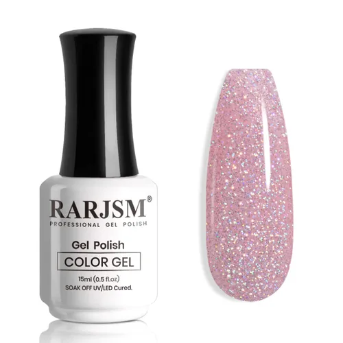 Miniatura 38 de RARJSM Esmalte de Uñas en Gel Rosa con Purpurina Nude, Rosa Brillante con Pigmento Dorado Brillante, Esmalte de Uñas en Gel Gelatinoso Transparente