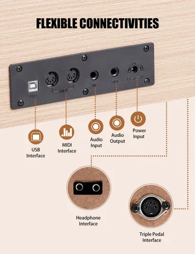 Miniatura 5 de Uiscom Piano digital, peso de 88 teclas, eléctrico, de escritorio a tocador de madera, teclado progresivo, acción de martillo, perfecto