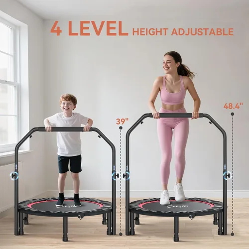 Miniatura 3 de Soozier Trampolín Rebounder para adultos, mini trampolín plegable con barra de mango ajustable, silencioso y seguro Bungee Rebounder Saltar Rojo