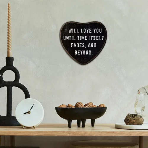 Miniatura 4 de Decoración gótica de pared – I Will Love You – Cartel colgante de madera de corazón negro – Decoración de pared retro para el hogar, sala de estar