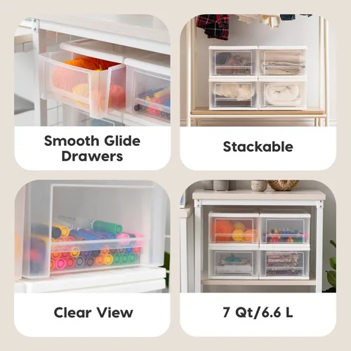 Miniatura 4 de IRIS USA SD-22 - Cajón apilable de plástico, paquete de 4 organizadores de almacenamiento, 7 cuartos de galón, color blanco, 4
