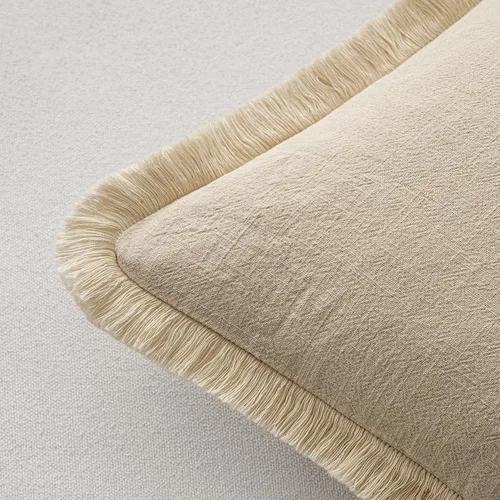 Miniatura 3 de MIULEE Juego de 2 fundas de almohada decorativas de lino neutro con flecos, fundas de cojín de estilo bohemio con borlas para sofá, cama, sala