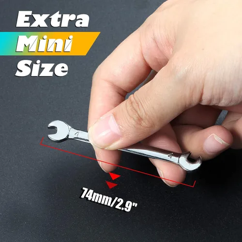 Miniatura 5 de Juego de 10 llaves inglesas de doble extremo abierto – Juego de llaves métricas estándar de ángulo extra delgado de 0.157-0.433 in con bolsa
