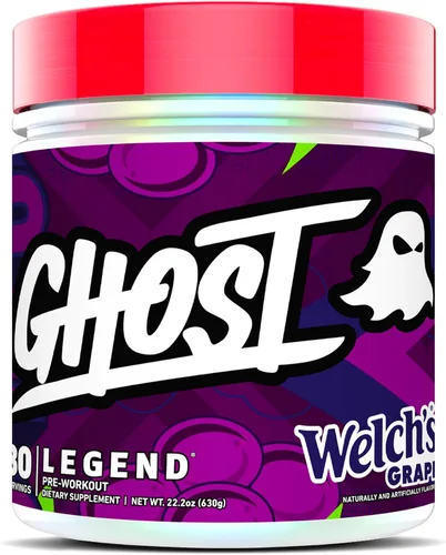 GHOST Legend Polvo de Pre-Entrenamiento, Welch's Grape - 30 Porciones – Pre-Entrenamiento para Hombres y Mujeres con Colina, L-Citrulina, y Beta