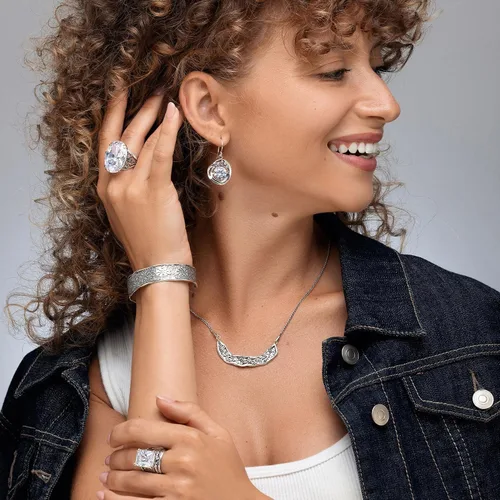 Miniatura 4 de JEAN RACHEL JEWELRY Anillo de plata de ley 925, diseño vintage martillado con circonita cúbica en forma de octágono, hipoalergénico, sin plomo ni