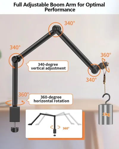Miniatura 4 de HEMMOTOP Magic Arm Soporte de escritorio/abrazadera, brazo de cámara ajustable de 28 pulgadas para iPad, soporte de iPhone superior, para micrófono