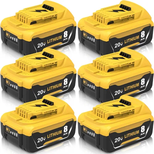 Paquete de 6 baterías de repuesto para batería Dewalt de iones de litio de 20 V 8.0 Ah, alta capacidad, 8,000 mAh, repuesto para batería