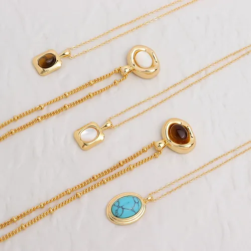 Miniatura 6 de Jean Beau Collares con colgante de piedra dorada para mujer, collar grueso de piedras preciosas colgantes para boda, baile de graduación, joyería